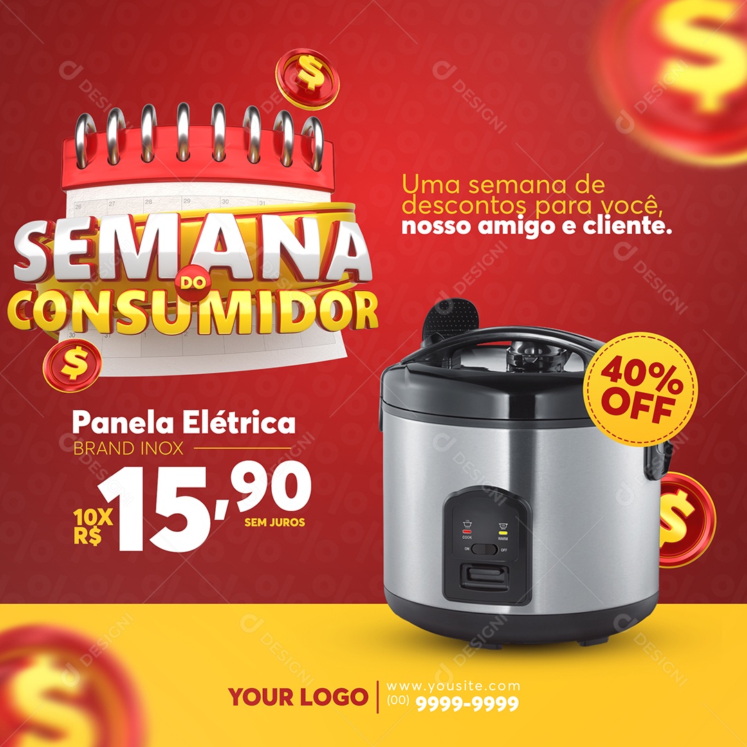 Social Media Semana Do Consumidor Panela Elétrica 15,90 40% Off Eletrodomésticos PSD Editável