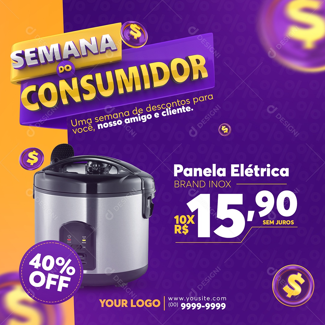 Social Media Semana Do Consumidor Panela Elétrica 15,90 Eletrodomésticos PSD Editável