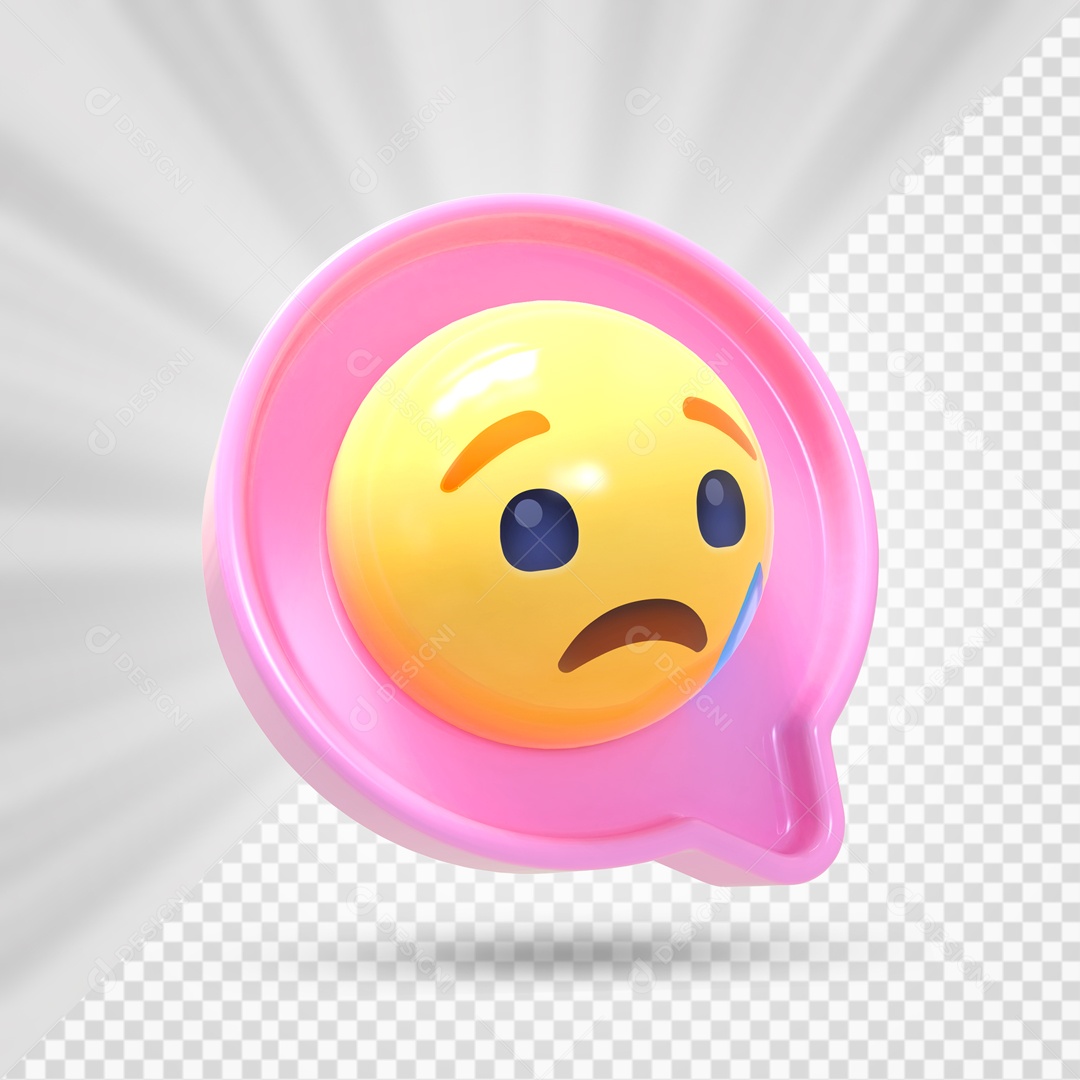 Emoji Rosa Reação Triste Com Lagrima Elemento 3D Para Composição PSD