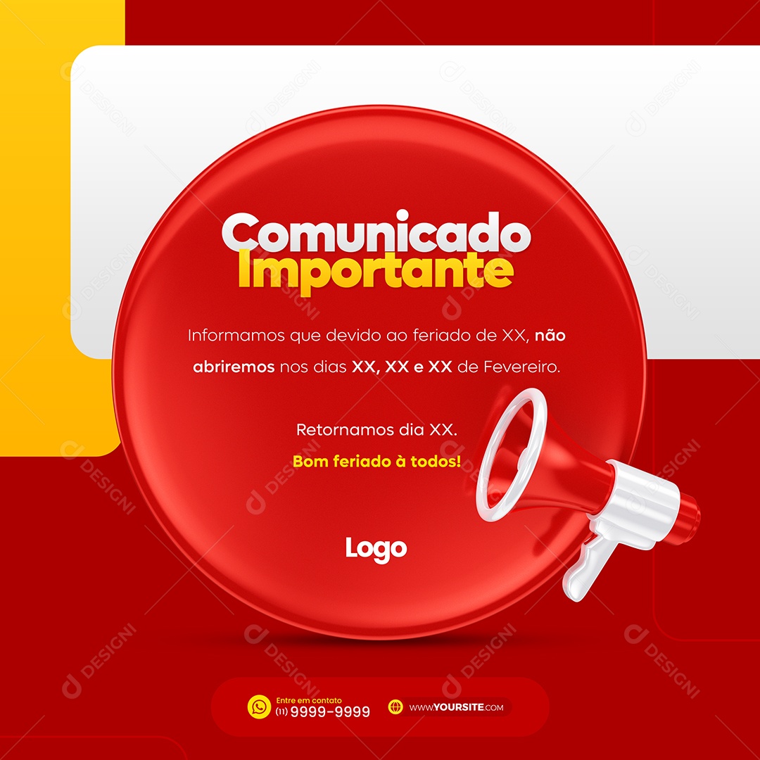Comunicado Importante Feriado Março Imbatível Social Media PSD Editável