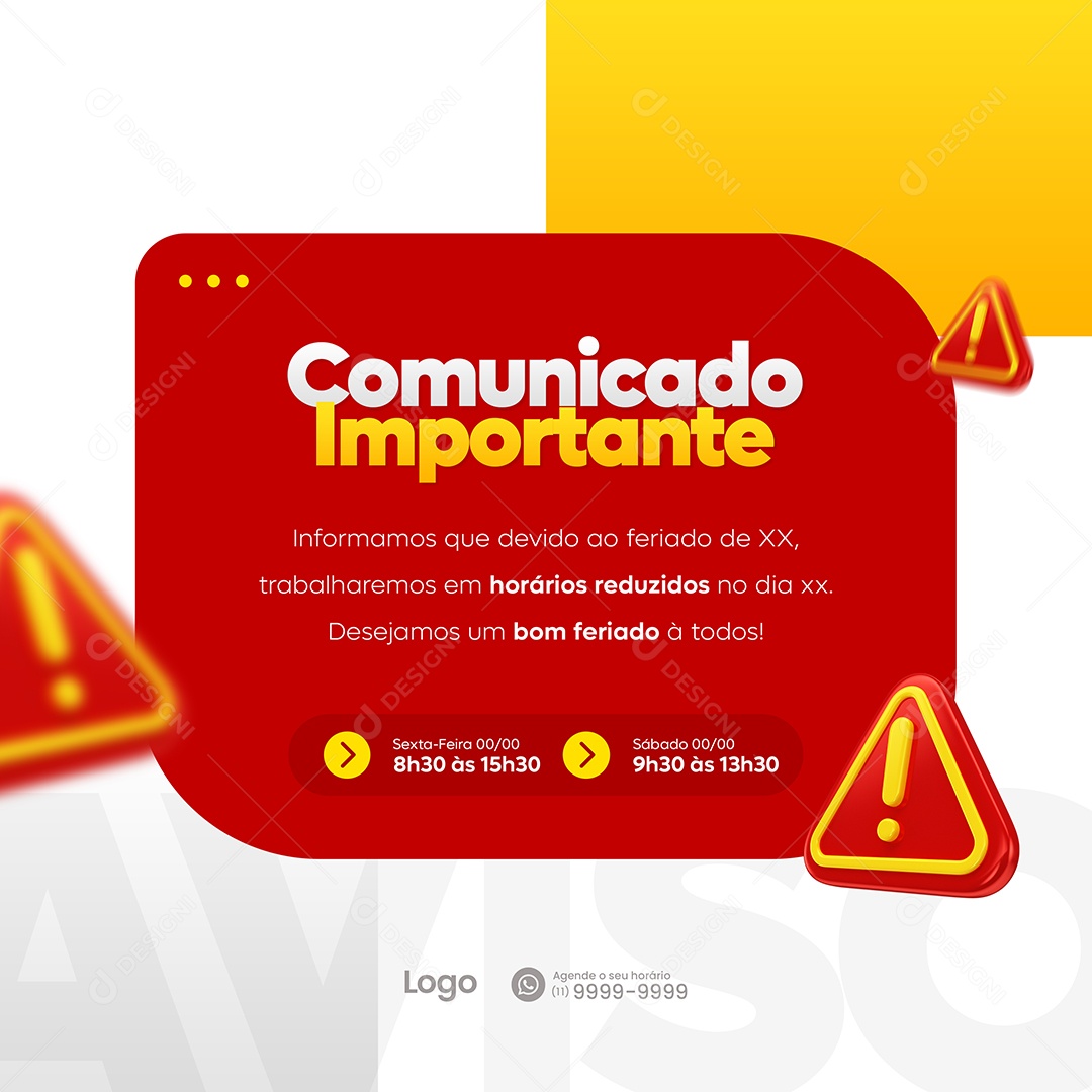 Comunicado Importante Feriado Março Imbatível Social Media PSD Editável