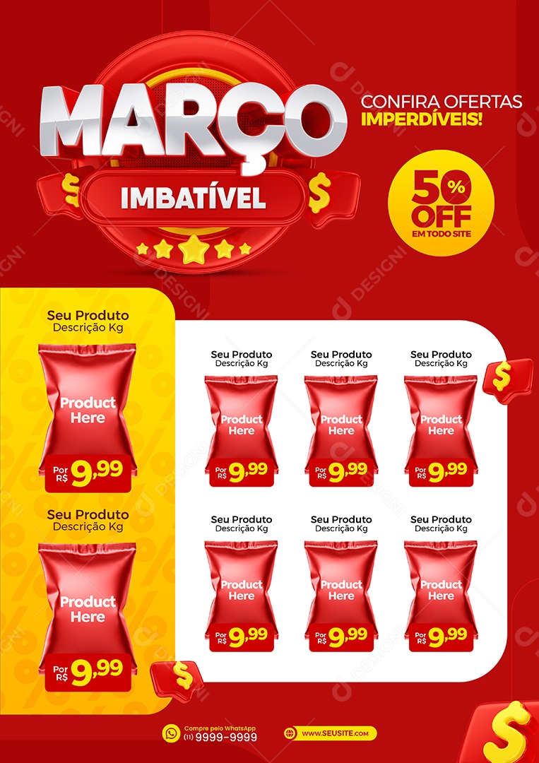 Social Media Março Imbatível Confira Ofertas Imperdíveis 50% Off Em Todo Site Encarte de Supermercado PSD Editável
