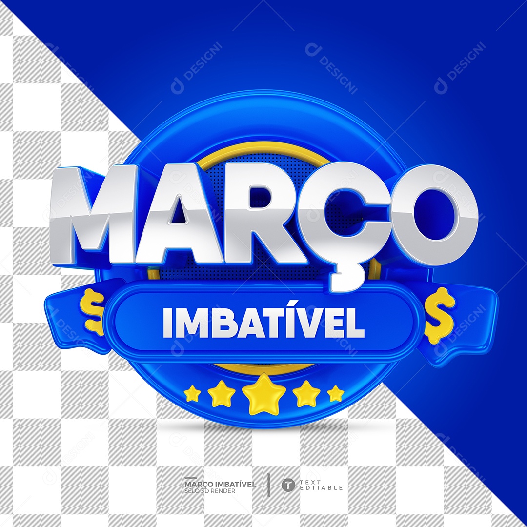 Março Imbatível Selo 3D Azul Para Composição PSD