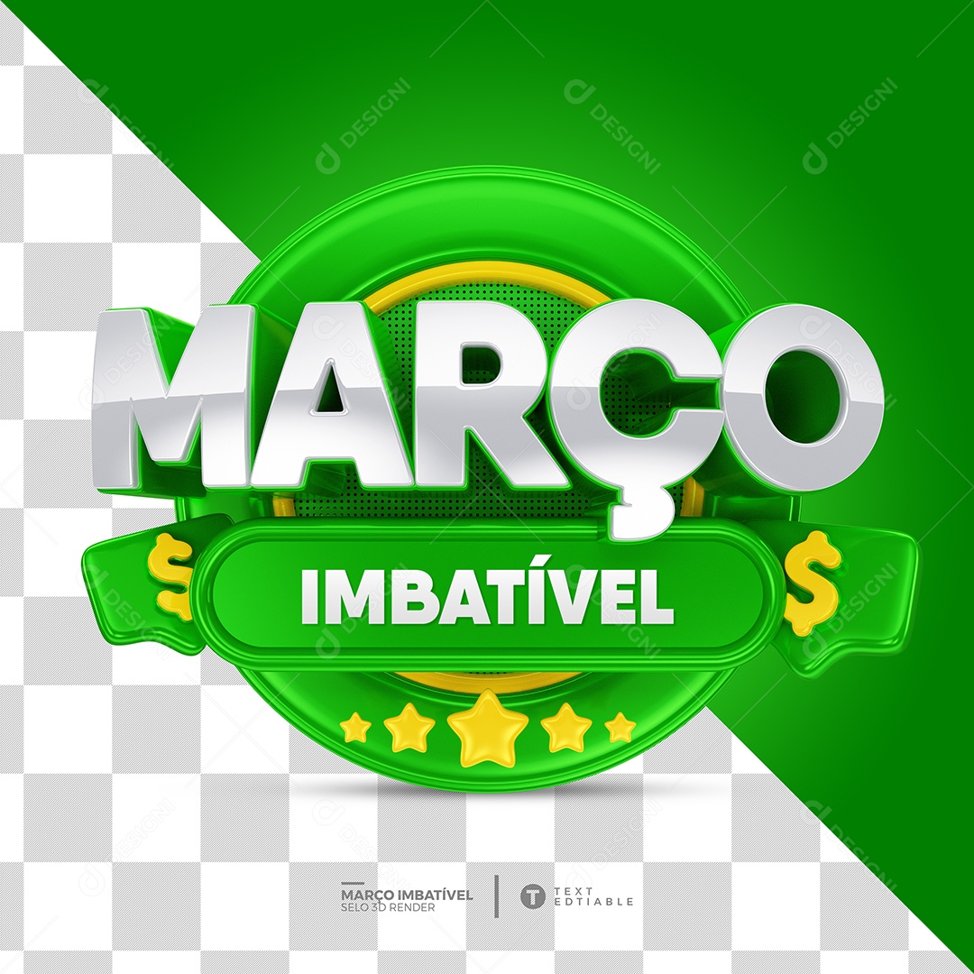 Março Imbatível Selo 3D Verde Para Composição PSD