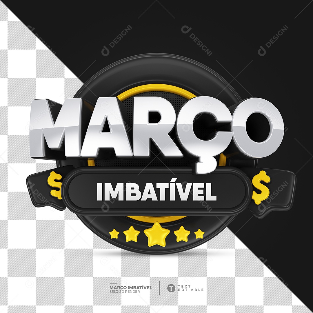 Março Imbatível Selo 3D Preto Para Composição PSD