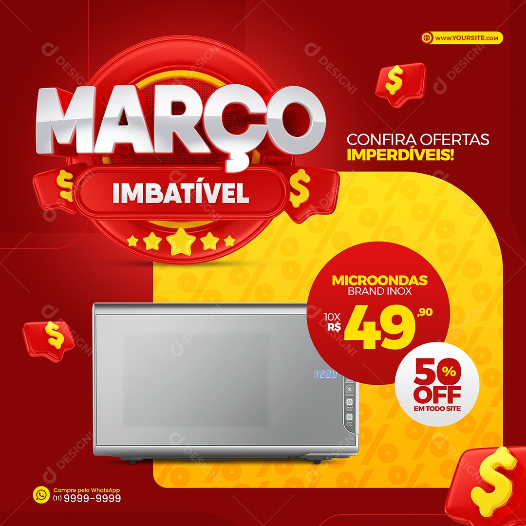 Março Imbatível Microondas Brand Inox 49,90 Eletrodomésticos Social Media PSD Editável