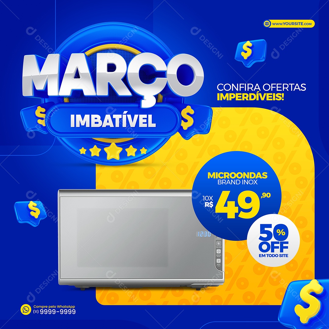 Março Imbatível Microondas Brand Inox 49,90 Eletrodomésticos Social Media PSD Editável