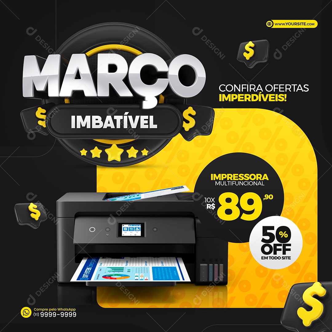 Março Imbatível Impressora Multi Funcional 50% Off Em Todo Site Social Media PSD Editável