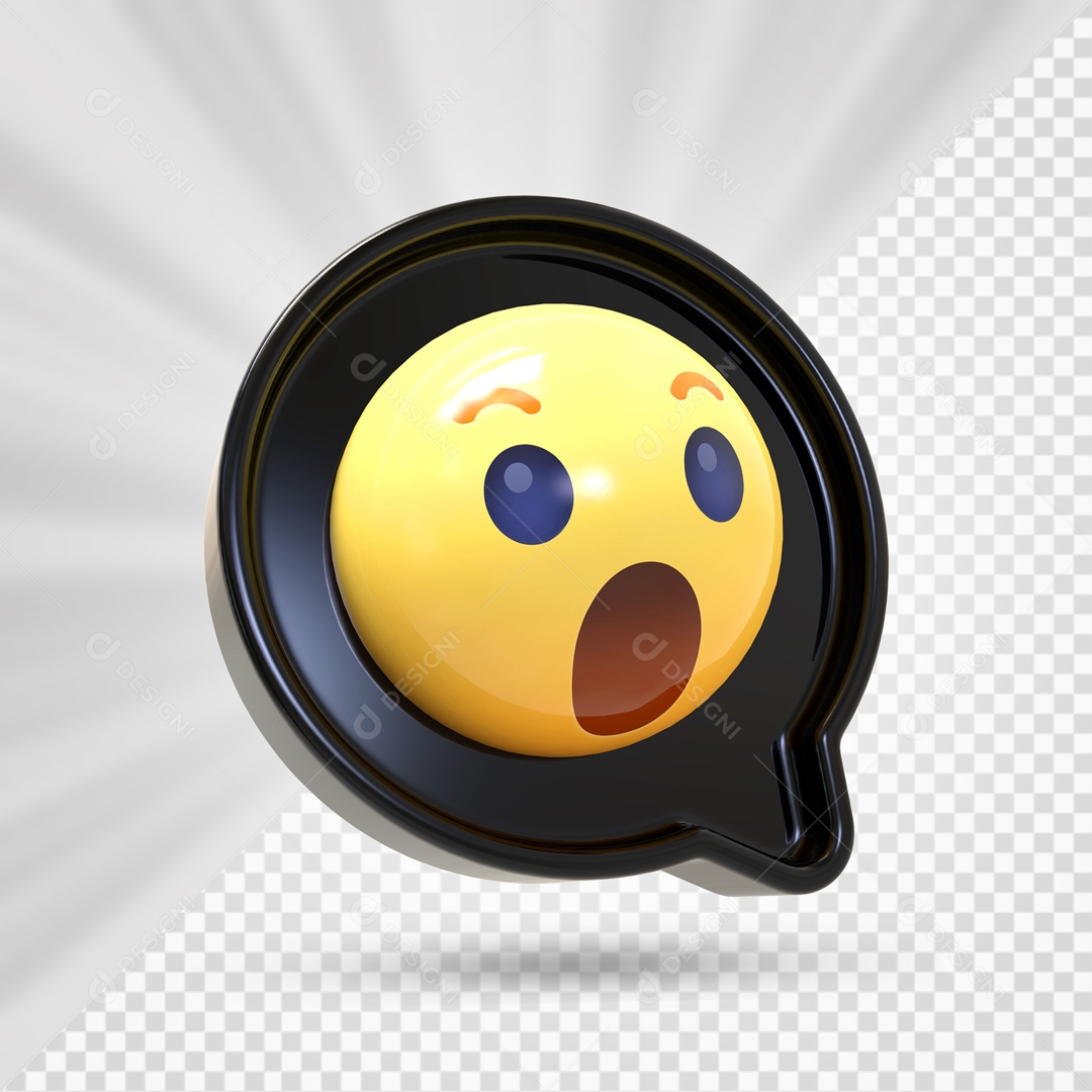 Emoji Preto Reação Uau Elemento 3D Para Composição PSD