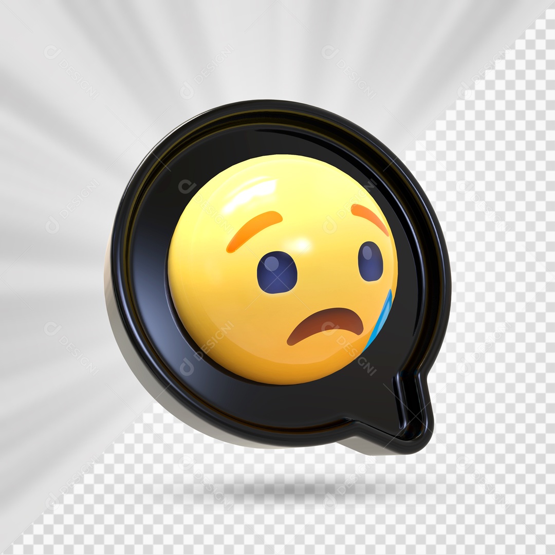 Emoji Preto Reação Triste Com Lagrima Elemento 3D Para Composição PSD