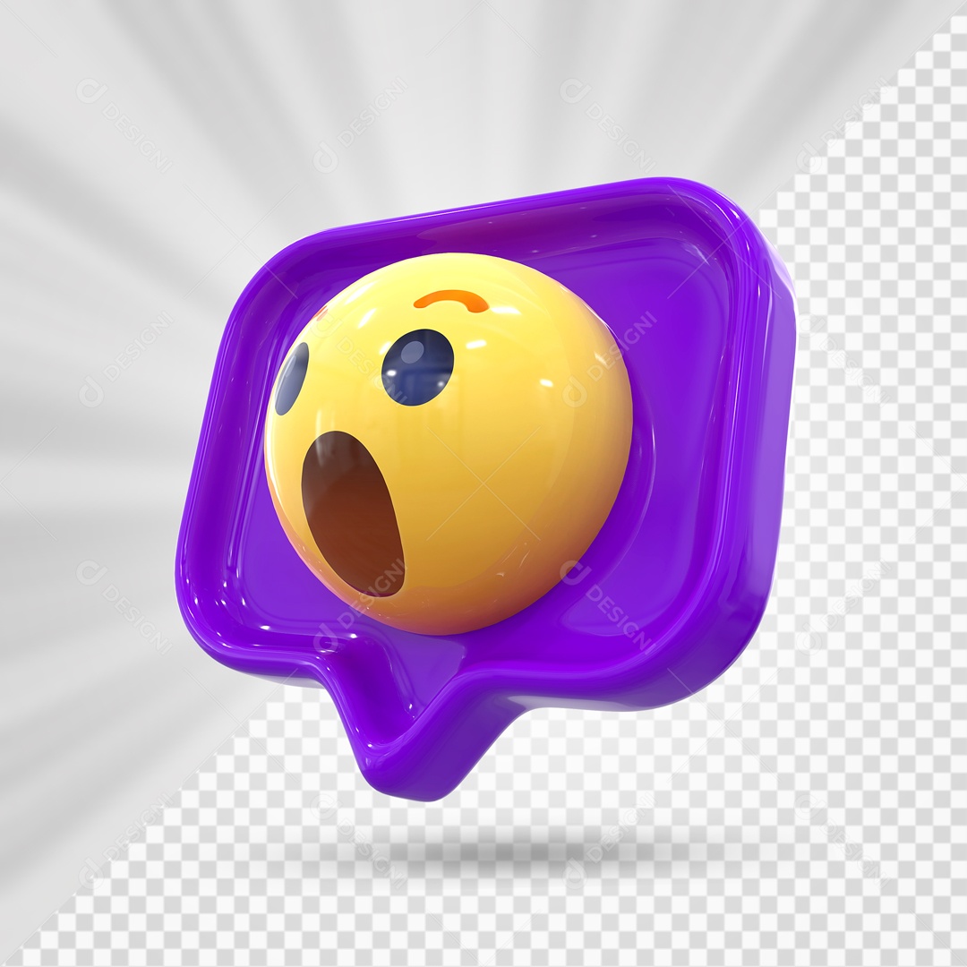 Emoji Roxo Reação Uau Elemento 3D Para Composição PSD
