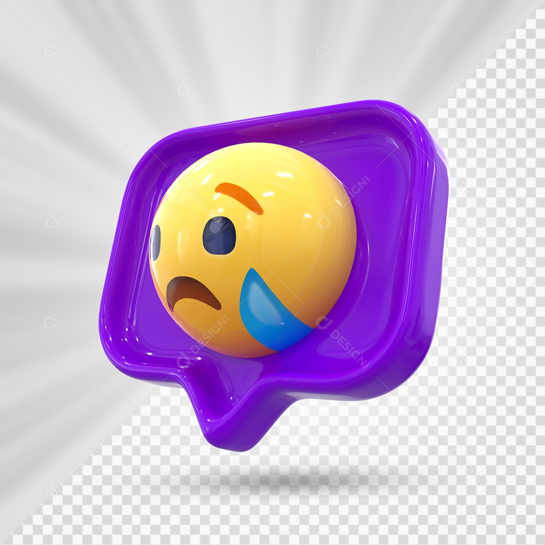 Emoji Roxo Reação Triste Com Lagrima Elemento 3D Para Composição PSD