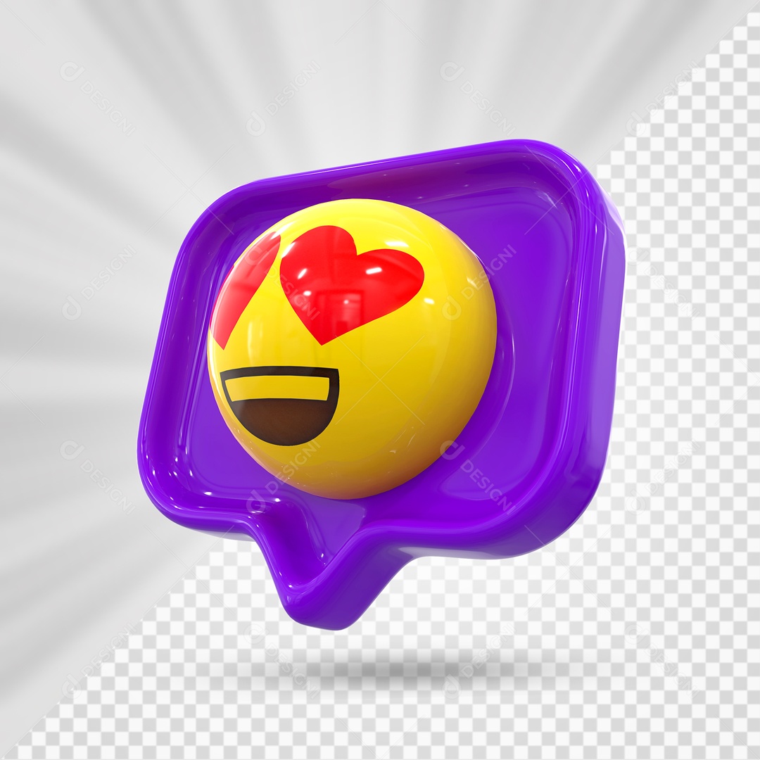 Emoji Roxo Reação Apaixonado Olhos De Coração Elemento 3D Para Composição PSD