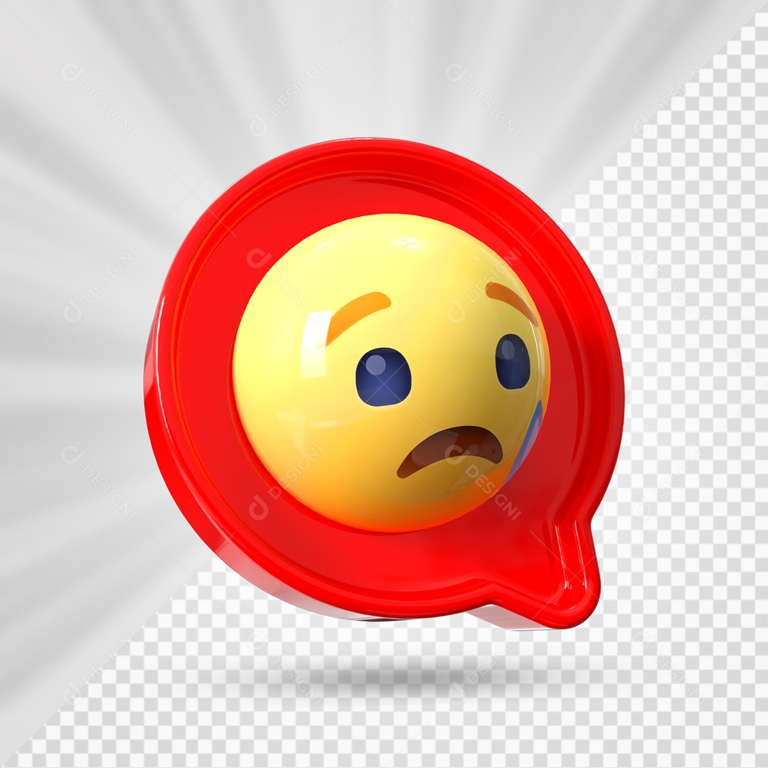 Emoji Vermelho Reação Triste Com Lagrima Elemento 3D Para Composição PSD