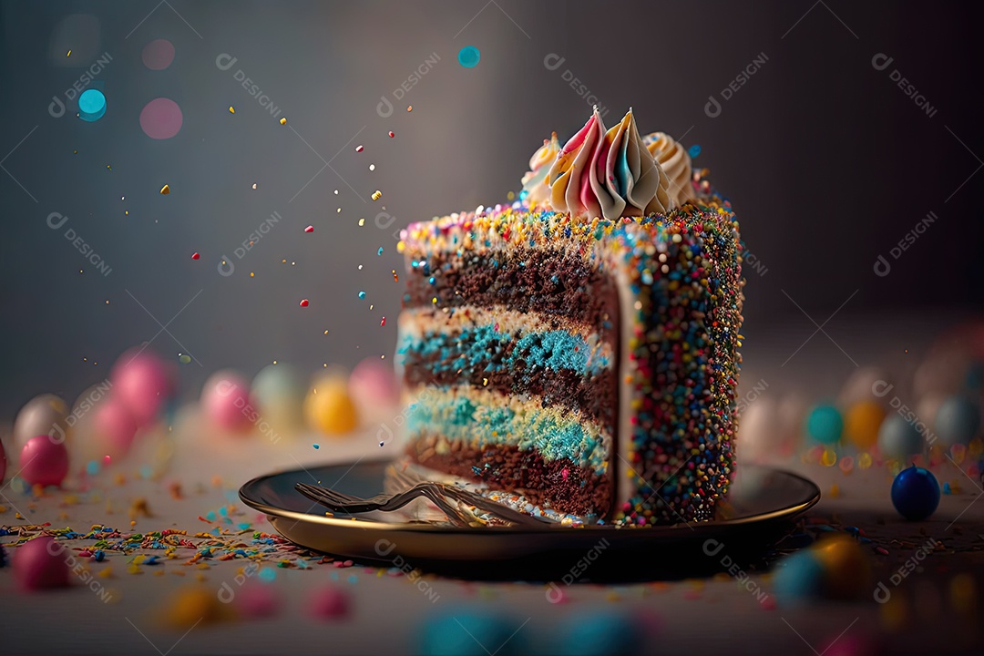 Lindo bolo de aniversário com granulados coloridos