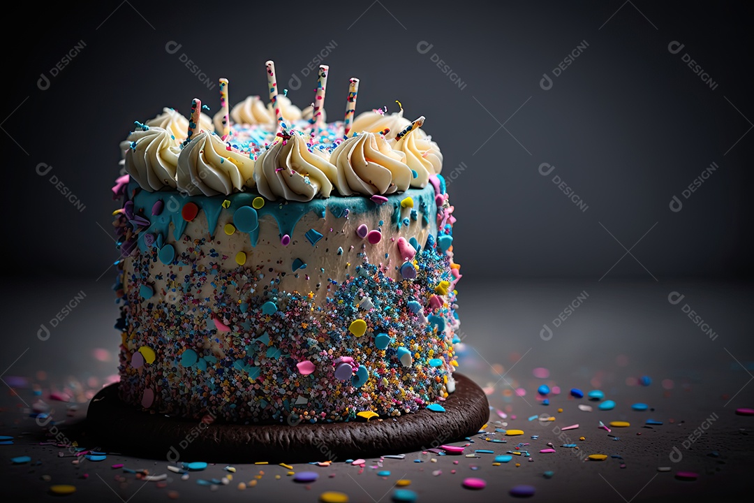 Lindo bolo de aniversário com granulados coloridos