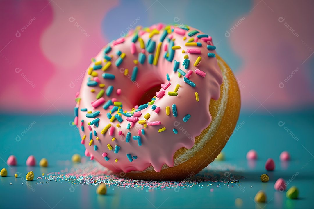 Delicioso donut rosa dos Simpsons com granulados coloridos