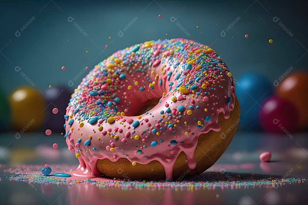 Delicioso donut rosa dos Simpsons com granulados coloridos