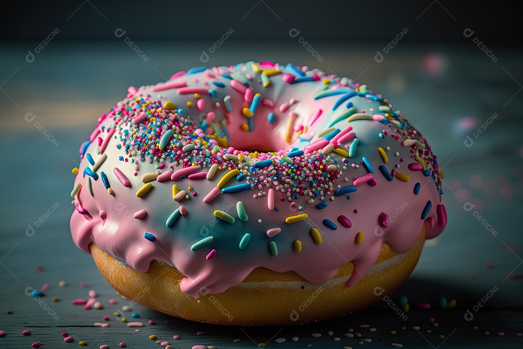 Delicioso donut rosa dos Simpsons com granulados coloridos