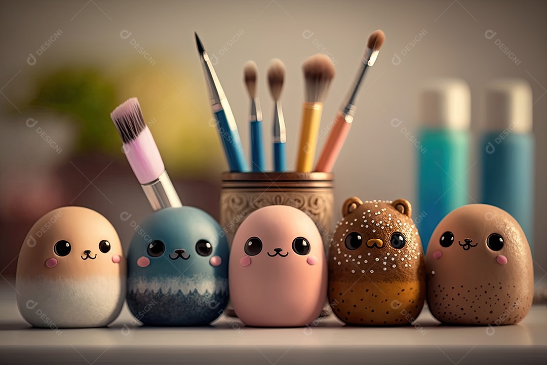 Imagem de uma mesa de maquiagem com bichinhos de pelúcia fofos