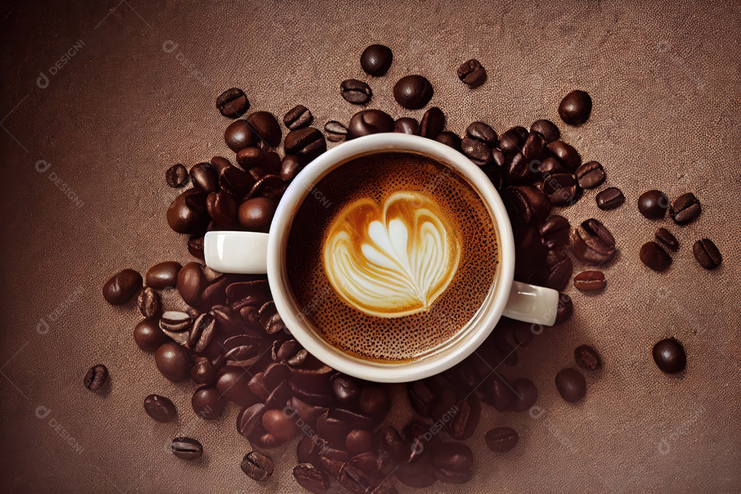 Xícara de café em uma mesa de madeira vista superior com