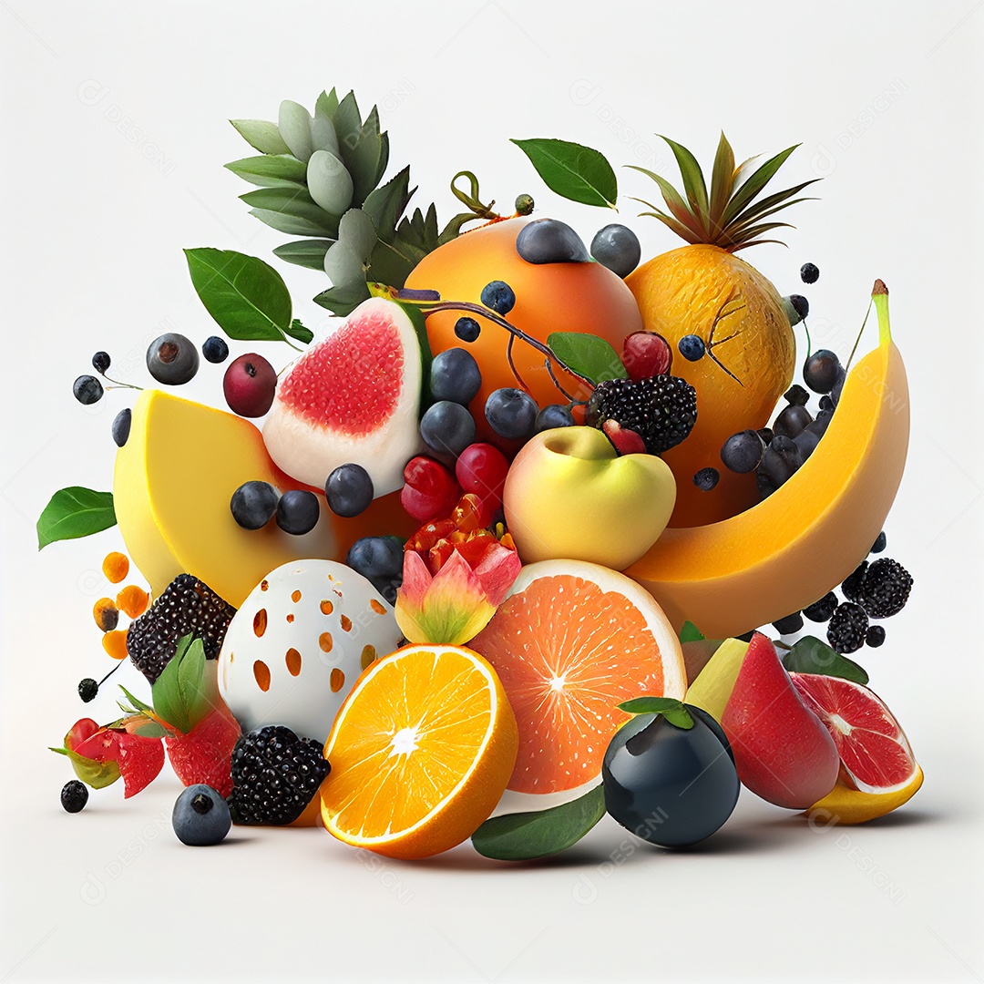 Belas frustas frescas sobre fundo branco criado por IA