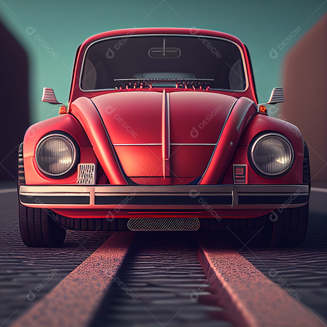 Belo fusca vermelho sobre estrada gerada por IA