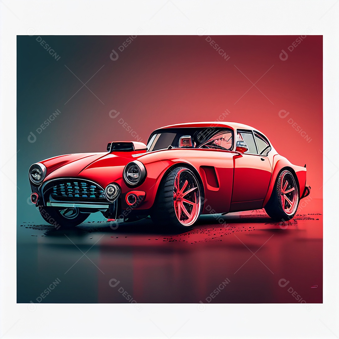 Carro vermelho esportivo sobre fundo vermelho com azul gerado por IA