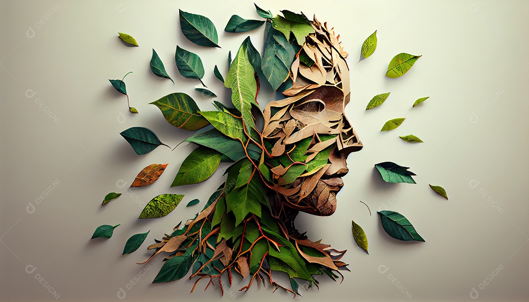 Humanos são feitos de galhos de árvores com folhas, conceito de Forma Orgânica e Metáfora Dia da Terra a importância de amar a natureza