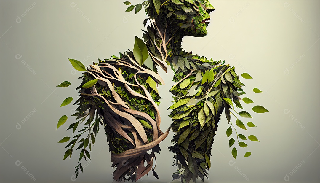 Humanos são feitos de galhos de árvores com folhas, conceito de Forma Orgânica e Metáfora Dia da Terra a importância de amar a natureza