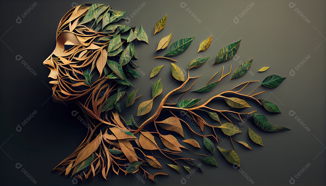 Humanos são feitos de galhos de árvores com folhas, conceito de Forma Orgânica e Metáfora Dia da Terra a importância de amar a natureza