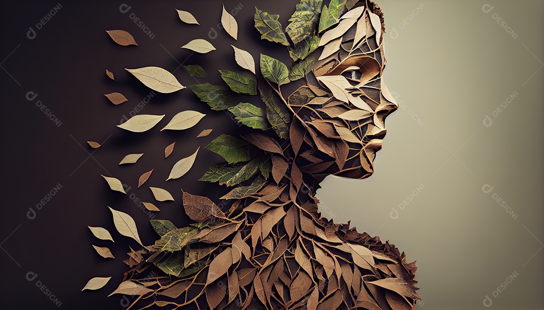 Humanos são feitos de galhos de árvores com folhas, conceito de Forma Orgânica e Metáfora Dia da Terra a importância de amar a natureza