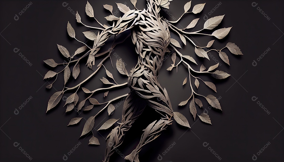 Humanos são feitos de galhos de árvores com folhas, conceito de Forma Orgânica e Metáfora Dia da Terra a importância de amar a natureza