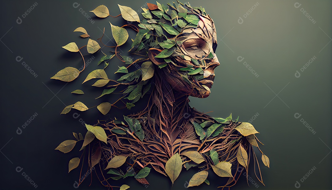 Humanos são feitos de galhos de árvores com folhas, conceito de Forma Orgânica e Metáfora Dia da Terra a importância de amar a natureza