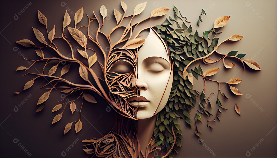 Humanos são feitos de galhos de árvores com folhas, conceito de Forma Orgânica e Metáfora Dia da Terra a importância de amar a natureza