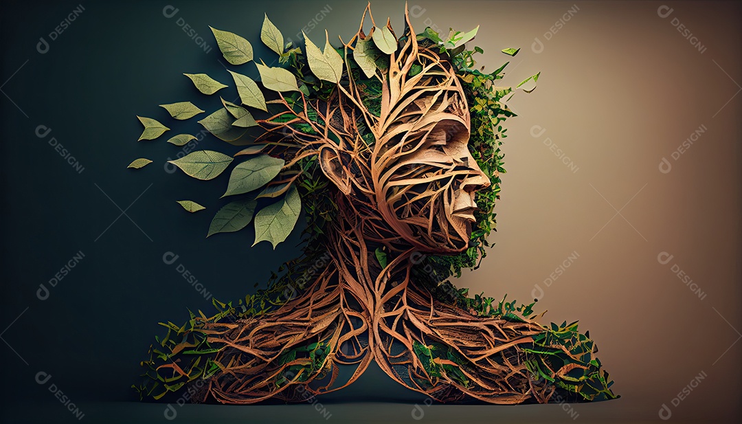 Humanos são feitos de galhos de árvores com folhas, conceito de Forma Orgânica e Metáfora Dia da Terra a importância de amar a natureza