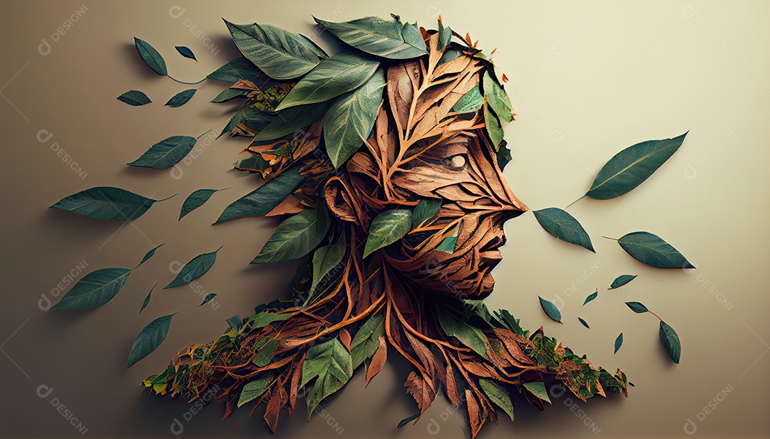 Humanos são feitos de galhos de árvores com folhas, conceito de Forma Orgânica e Metáfora Dia da Terra a importância de amar a natureza