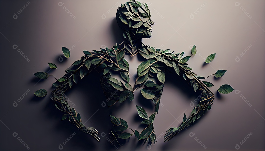 Humanos são feitos de galhos de árvores com folhas, conceito de Forma Orgânica e Metáfora Dia da Terra a importância de amar a natureza