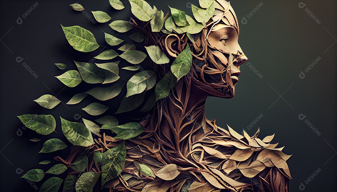 Humanos são feitos de galhos de árvores com folhas, conceito de Forma Orgânica e Metáfora Dia da Terra a importância de amar a natureza