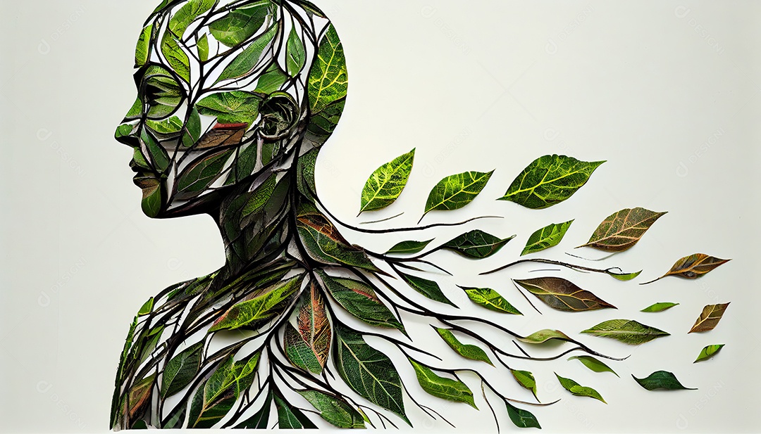 Humanos são feitos de galhos de árvores com folhas, conceito de Forma Orgânica e Metáfora Dia da Terra a importância de amar a natureza