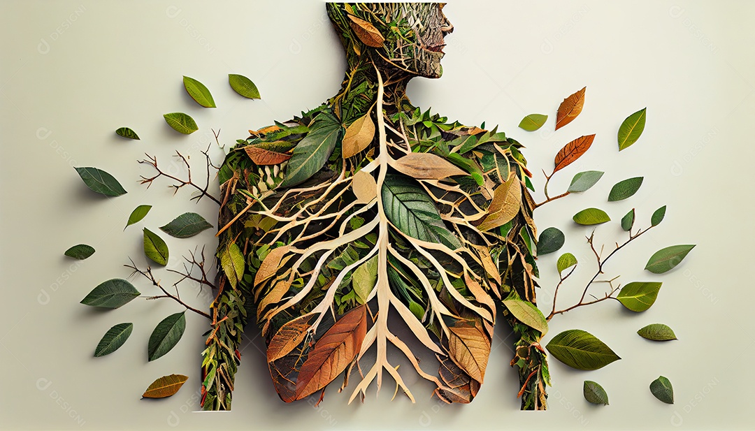 Humanos são feitos de galhos de árvores com folhas, conceito de Forma Orgânica e Metáfora Dia da Terra a importância de amar a natureza