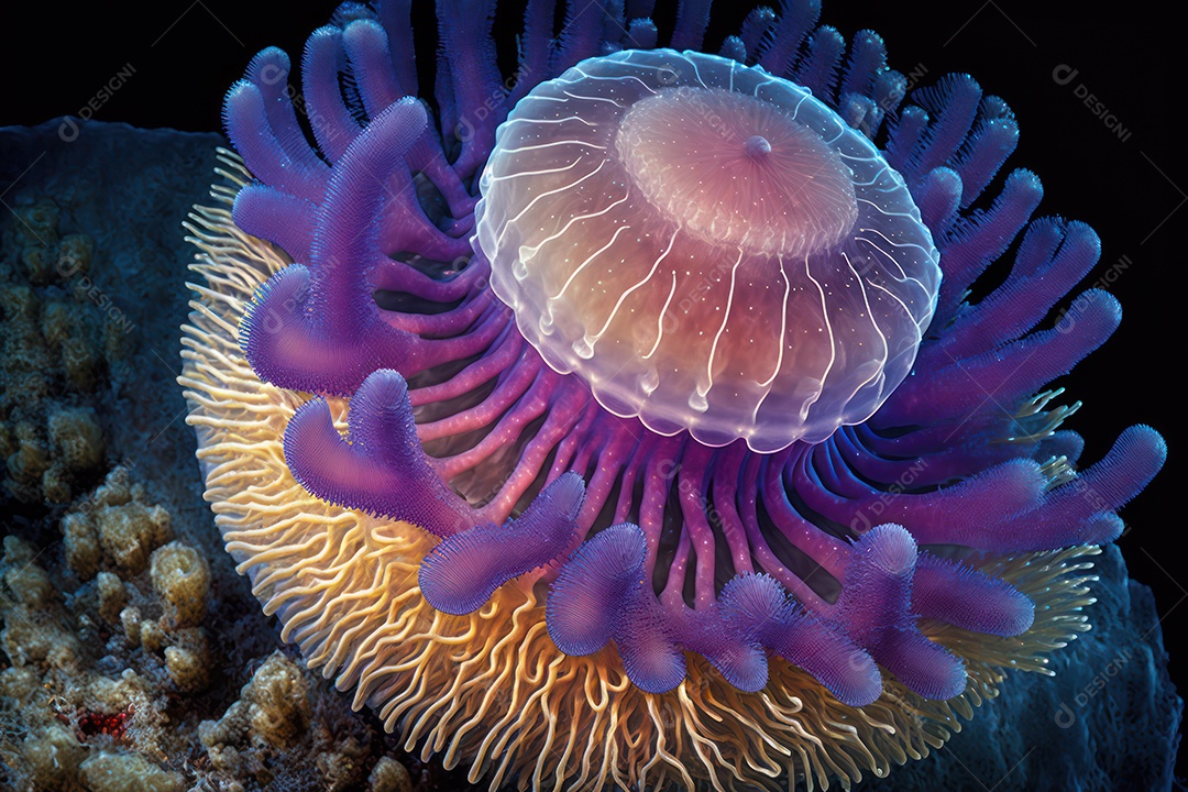 Belos corais marinhos hermatípicos brancos elaborados de várias espécies no fundo do mar