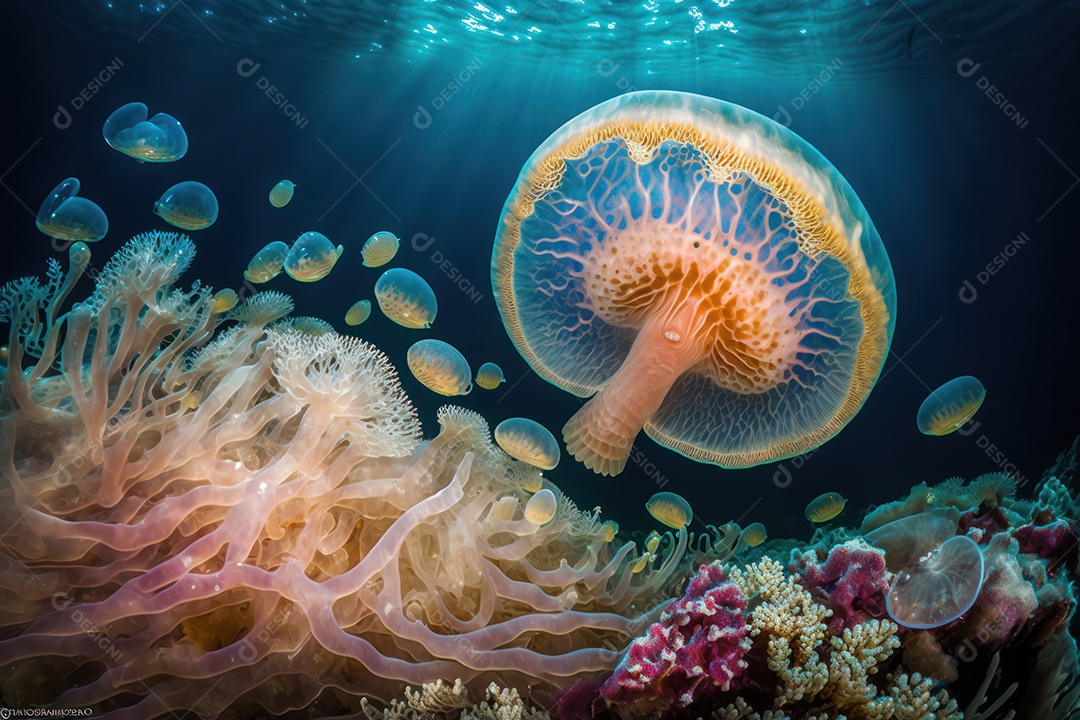 Belos corais marinhos hermatípicos brancos elaborados de várias espécies no fundo do mar