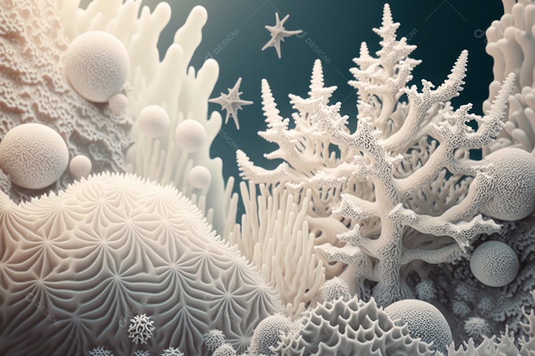 Belos corais marinhos hermatípicos brancos elaborados de várias espécies no fundo do mar