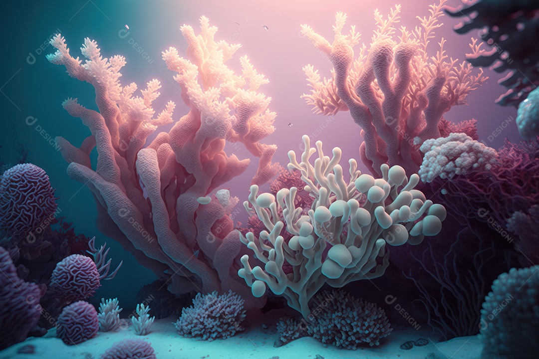 Belos corais marinhos hermatípicos brancos elaborados de várias espécies no fundo do mar