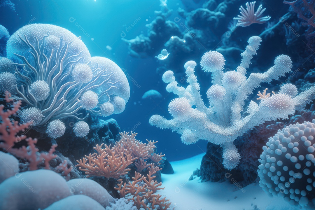 Belos corais marinhos hermatípicos brancos elaborados de várias espécies no fundo do mar