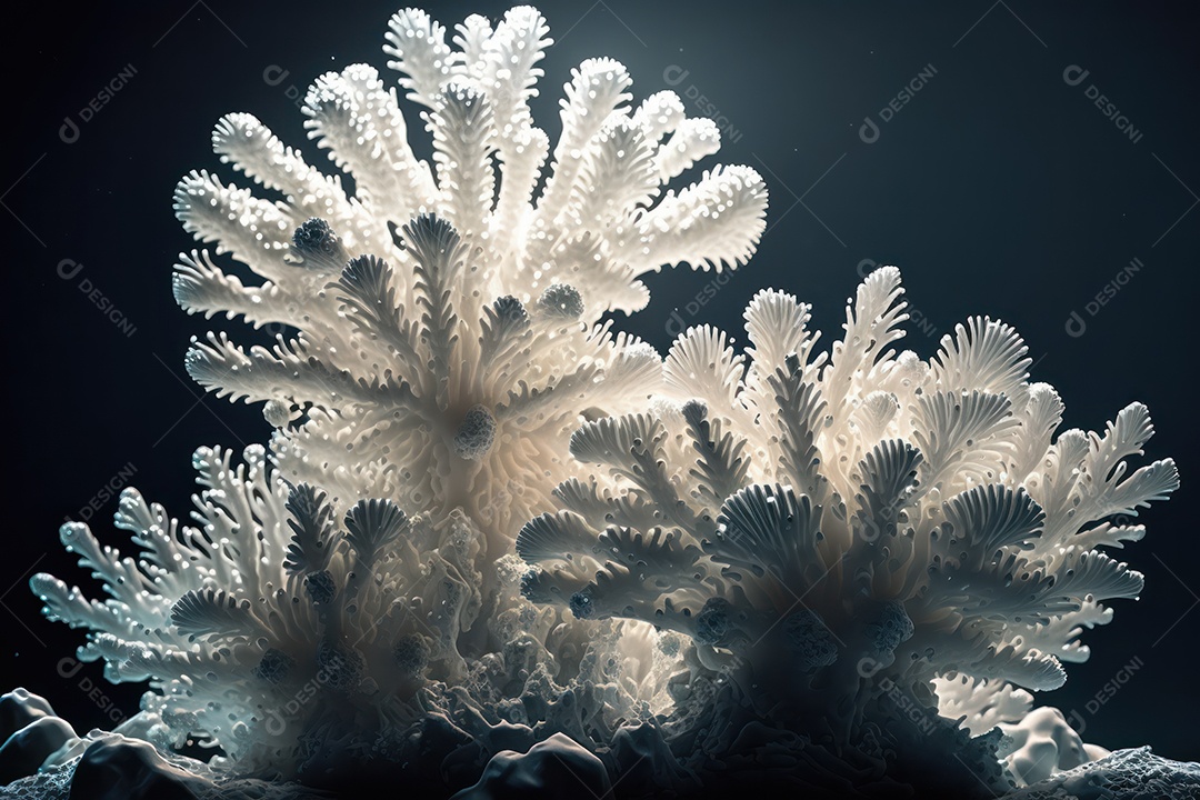 Belos corais marinhos hermatípicos brancos elaborados de várias espécies no fundo do mar