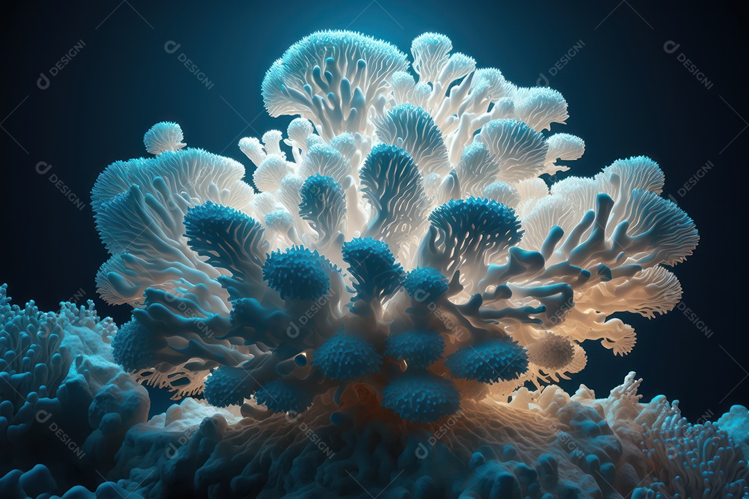 Belos corais marinhos hermatípicos brancos elaborados de várias espécies no fundo do mar