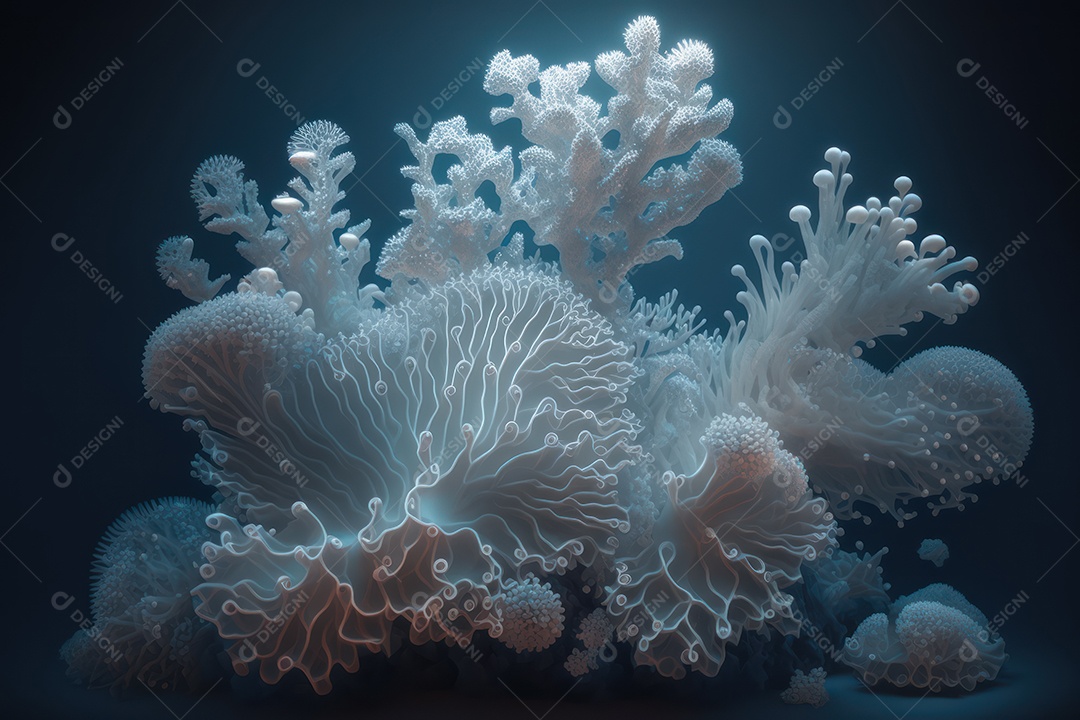 Belos corais marinhos hermatípicos brancos elaborados de várias espécies no fundo do mar