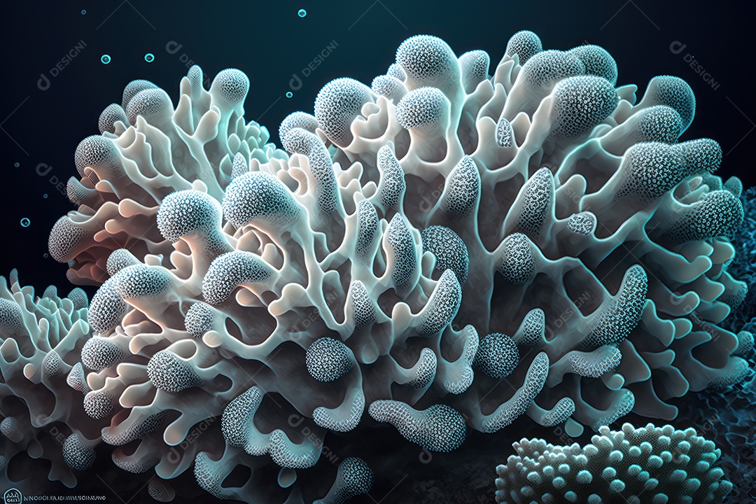 Belos corais marinhos hermatípicos brancos elaborados de várias espécies no fundo do mar